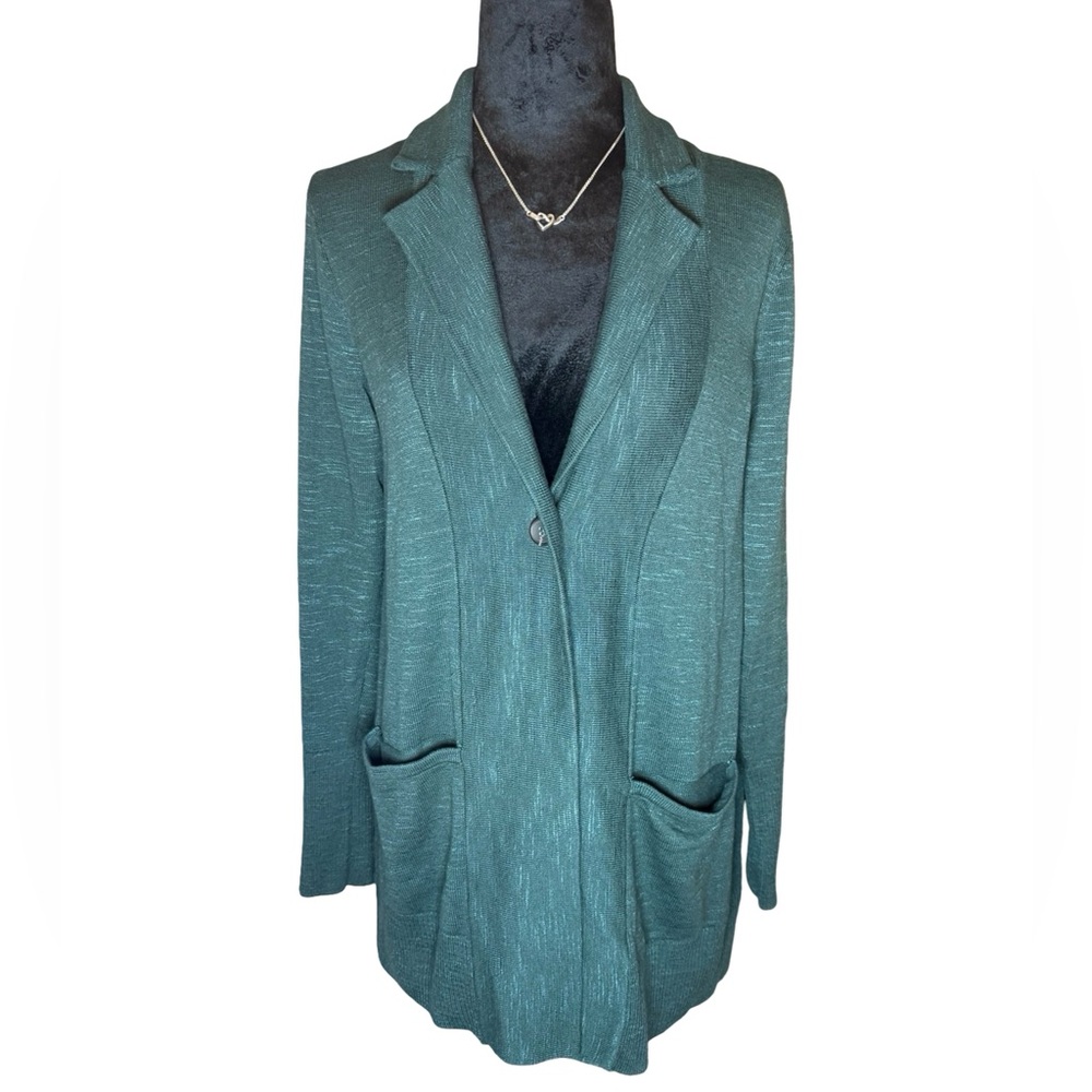 J. Jill Green Open Front Cardigan Blazer XS Cotton Blend Pocketed Lightweight